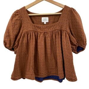 things between orange puff sleeve square neck blouse